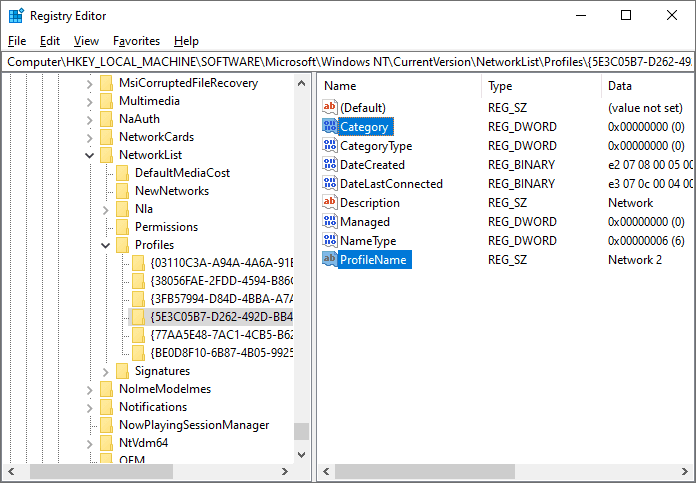 Setting Network Type Using Windows Registry