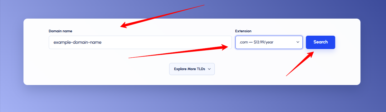 Search for a domain name and select a domain extension